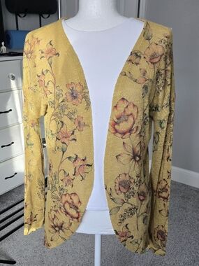 Rolla Coster Mustard Yellow Floral Boho Open Front Cardigan Duster – Size M
